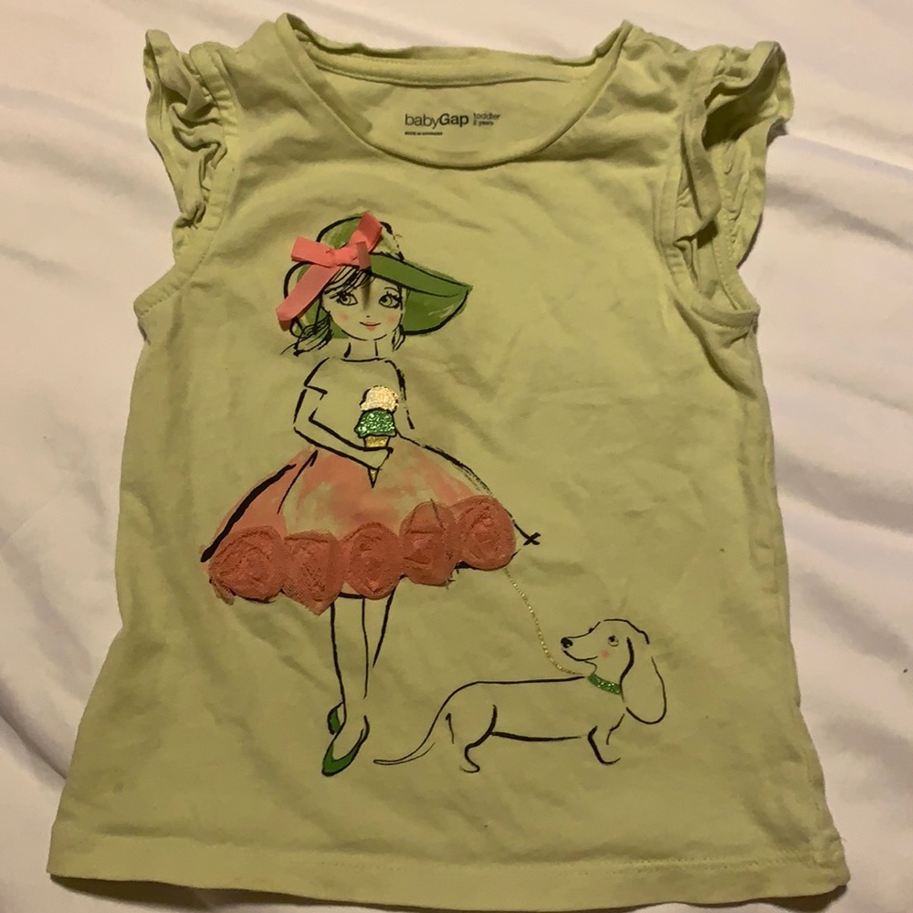 2/$10 baby gap girl walking dachshund shirt